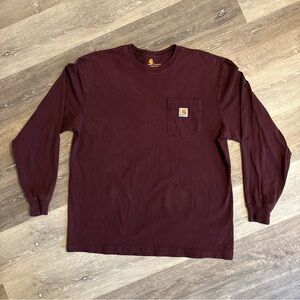 Carhartt Original Fit Heavyweight Lg Sleeve Pocket Henley T-shirt Maroon Large
